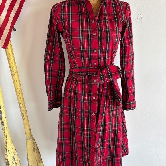 I.Crew Factory Red Plaid Shirtdress - Picture 1 of 4